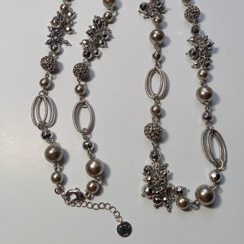 Talbots 38" Long Silver Sparkly Pewter Necklace with Extension